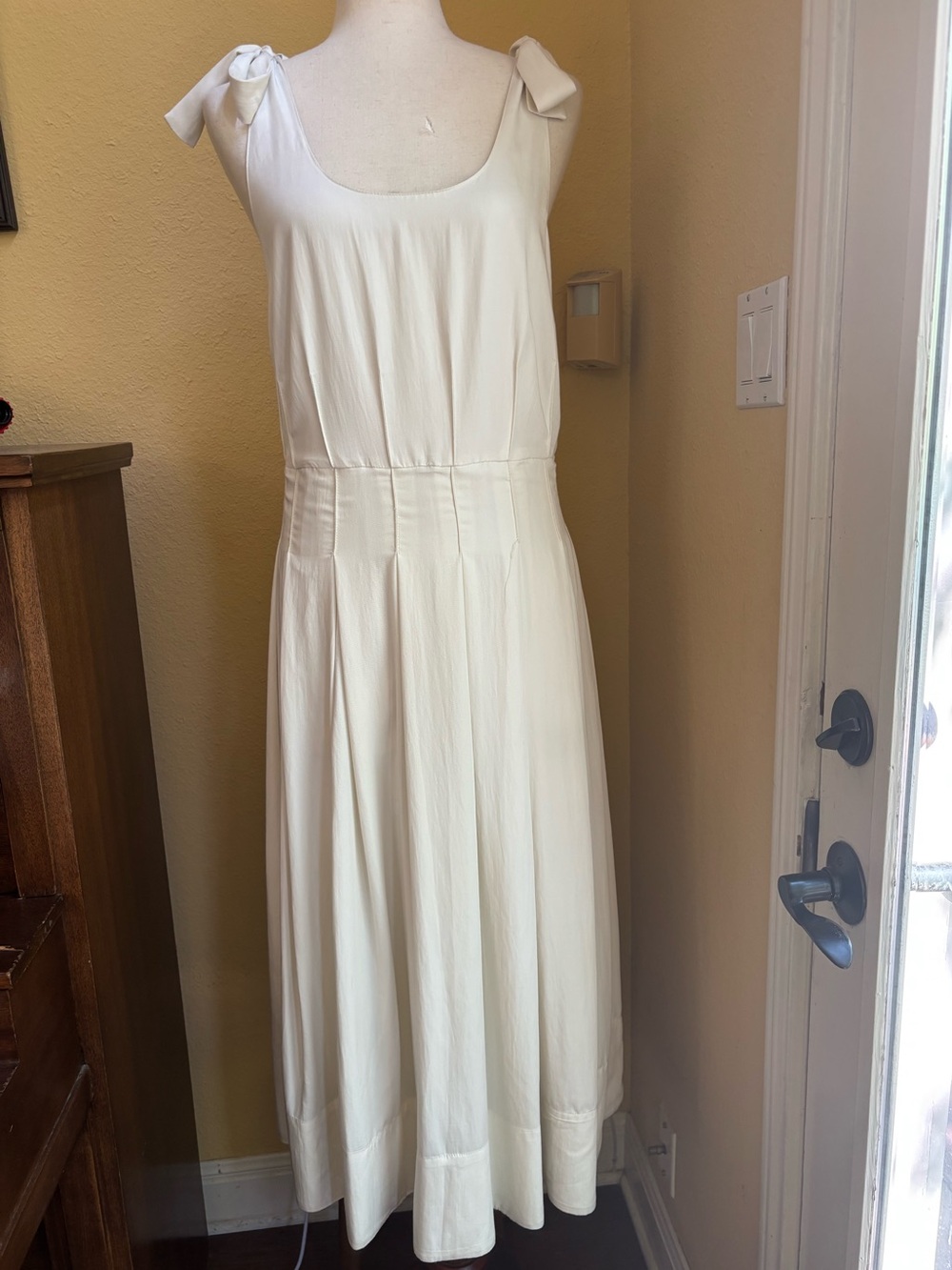 Caroline Constas tie strap cream midi dress with stitched bodice. NWT. Medium